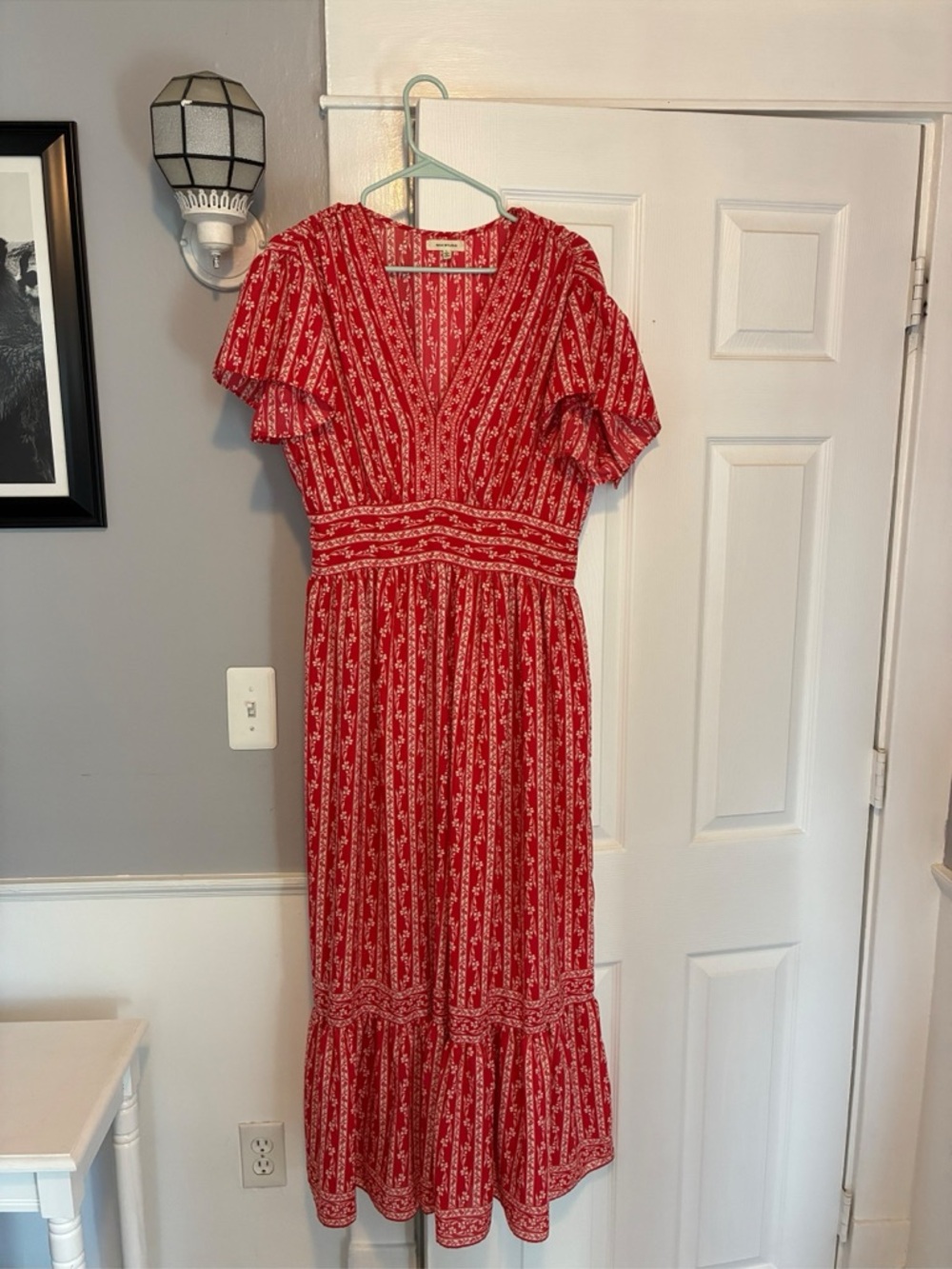 Max Studio Red Floral Maxi Dress with V-Neck